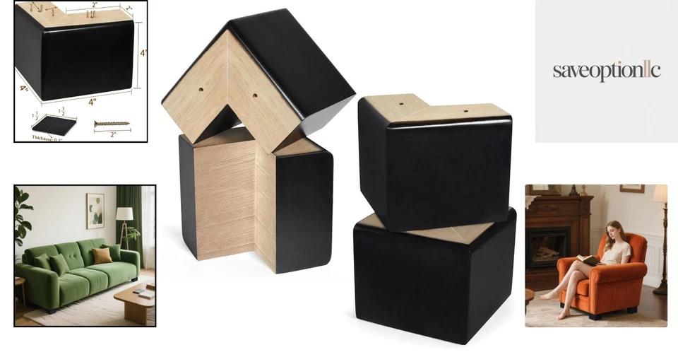 Прочные 4-дюймовые экологичные подставки для кровати — эстетичные мебельные подъемники упаковка из 4 штук - Изображение 2 из 4