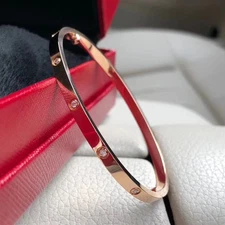 Rose Gold Color 3.65mm Love Bracelet with 10 Diamonds, Sterling Silver Bracelet