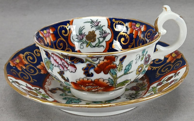CJ Mason Peony and Prunus Branch Tea Cup & Saucer Circa 1835-1845