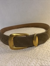 Vintage Donna Karan NY Leather Belt Dark Tan & Gold Buckle Made In Italy Small