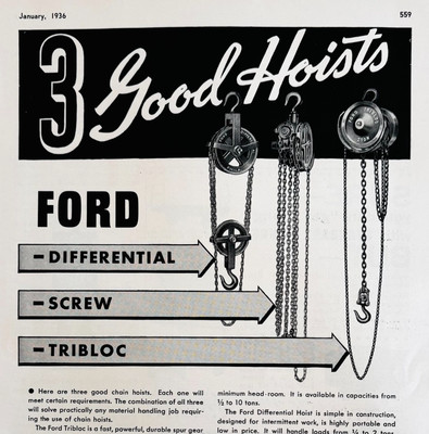 1936 Ford Chain Block Company Advertisement Industrial Crane Hoists F15B