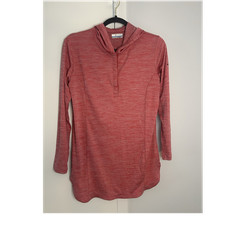 Columbia Women's Pink Tunic Hoodie V Neck Long Sleeve Knit Size L Polyester