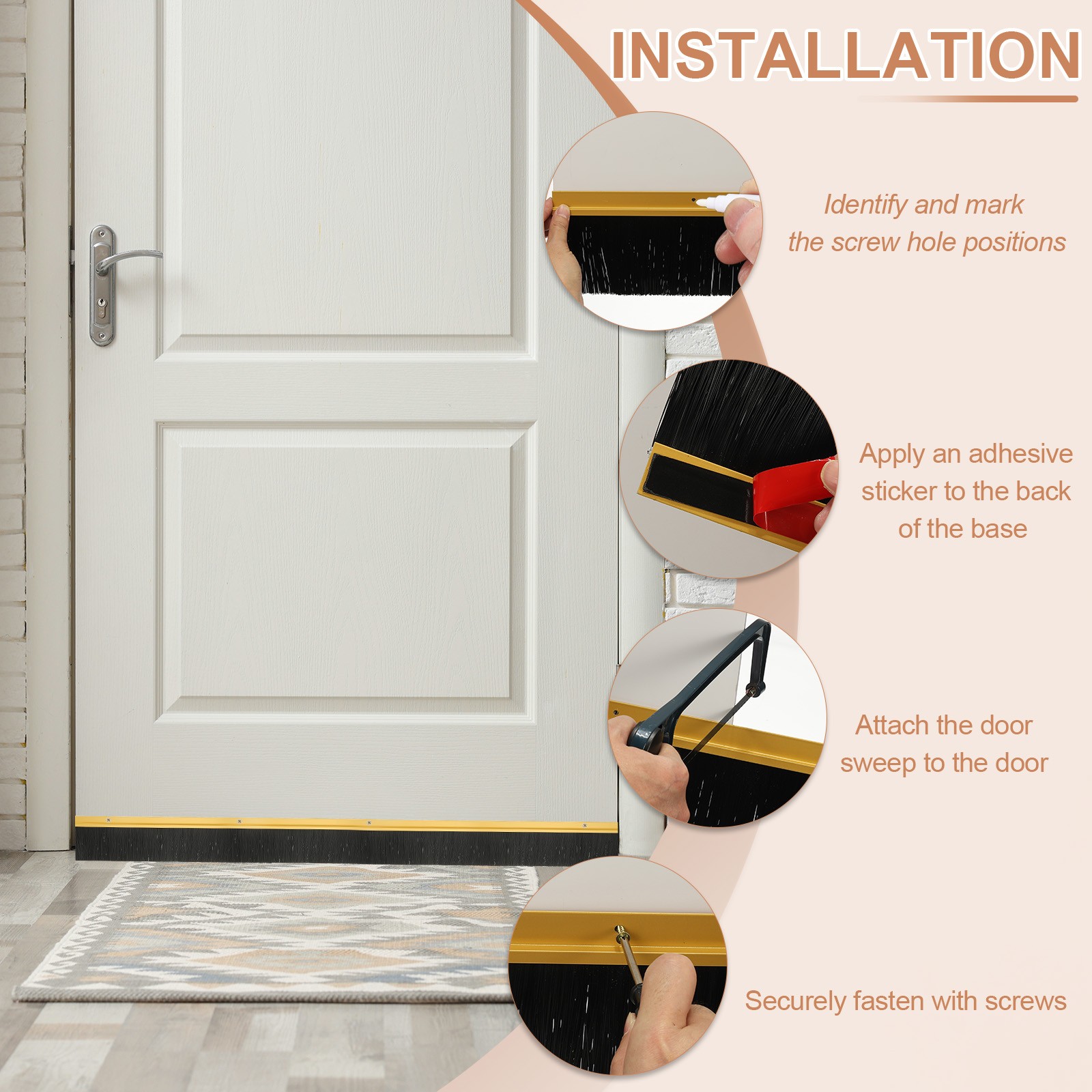 Door Brush Sweeps 0.59" x 39.37", 3 Sets Door Bottom Sweep, Brown/Black