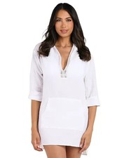 La Blanca Women's Hooded Cover Up Tunic, White, Size XL 0535