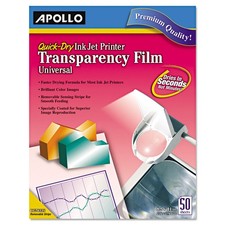 Apollo  Quick-Dry Color Inkjet Transparency Film, Letter, Clear, 50/Box