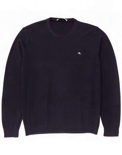 Etro, Etro Mens Crew Neck Jumper Sweater Large Navy Blue Cotton GQ18