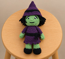 Witch Crochet Doll Halloween Folk Art Amigurumi Purple Dress Collectible