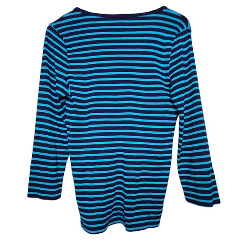 J Crew Perfect Fit T-Shirt Large blau gestreift Langarm Y-Ausschnitt 3/4 Arm - Bild 5 von 5