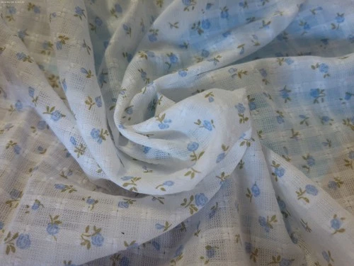 IMPORTED COTTON VOILE~SPAIN~SHEER WINDOWPANE/MICRO BLUE ROSES~12"x29~SOFT~SILKY - product listing photo