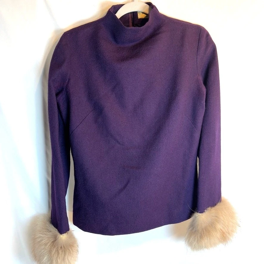 Conjunto de lana púrpura vintage Addé Originals con puños de piel real falda y top Foto 2 de 4