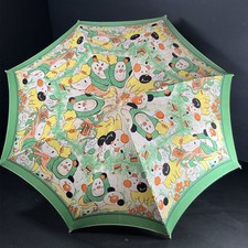 Vtg 50  s Child Umbrella Parasol Vibrant Cartoon Asian Souvenir Piece Nice Cond