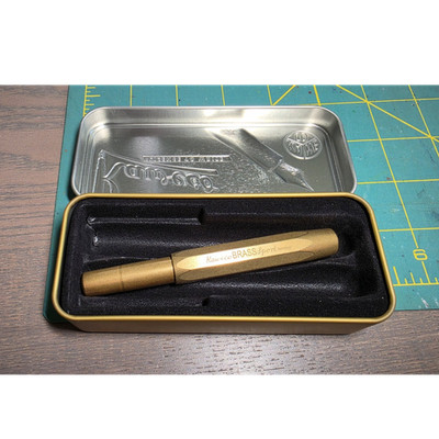 Kaweco Brass Sport Pocket Fountain Pen SS EF Nib w/ Metal Tin Case