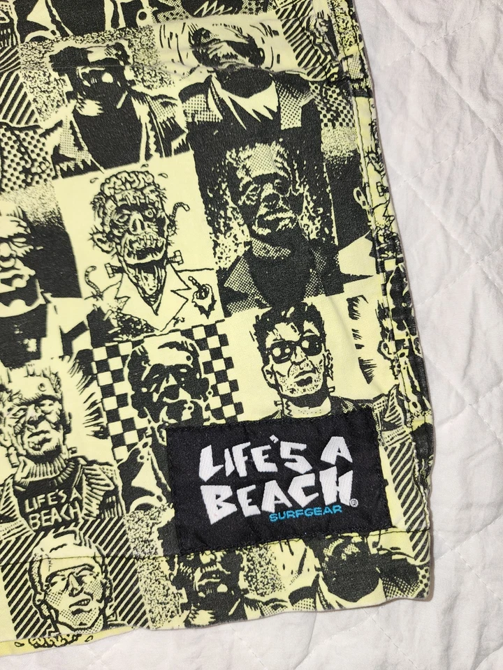 Vintage LIFE ’S A BEACH Surfgear Faces Allover Print Shorts Sz. 30 Waist  - Image 3 of 4