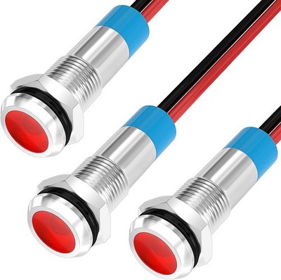 DaierTek LED Indicator Light 12V Waterproof Red Signal 3pcs, Silver 