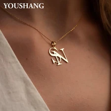 "Necklace Personalized Couple's Initials Stainless Steel Gold Pendant