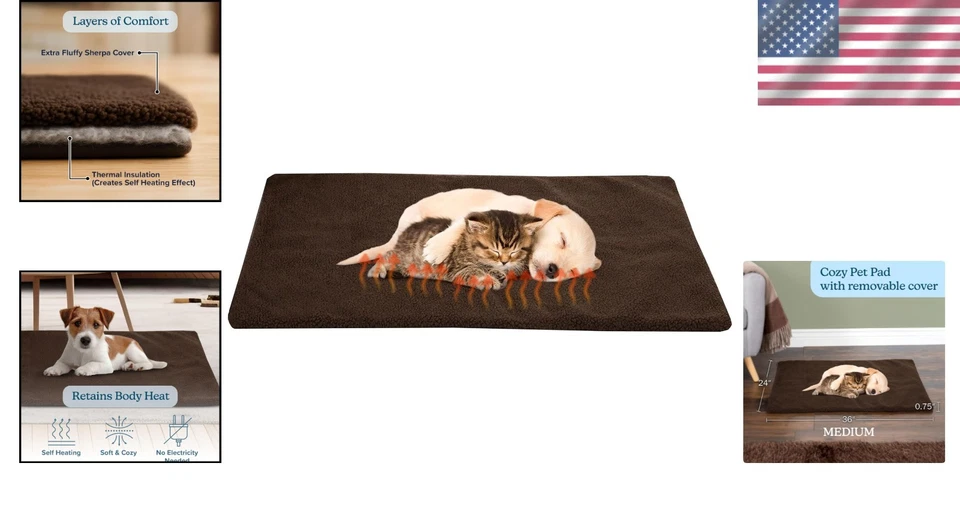 Alfombra autocalentable para gatos poliéster Sherpa grande aislante interior cama para mascotas Foto 2 de 4