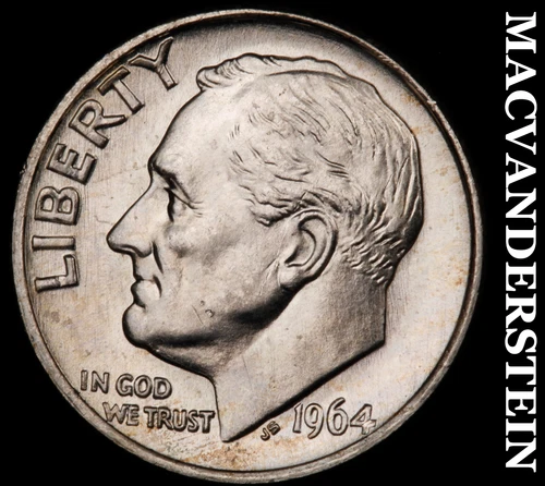 1964 Silver Roosevelt Dime - Choice Gem Brilliant Unc  Lustrous  #G8973