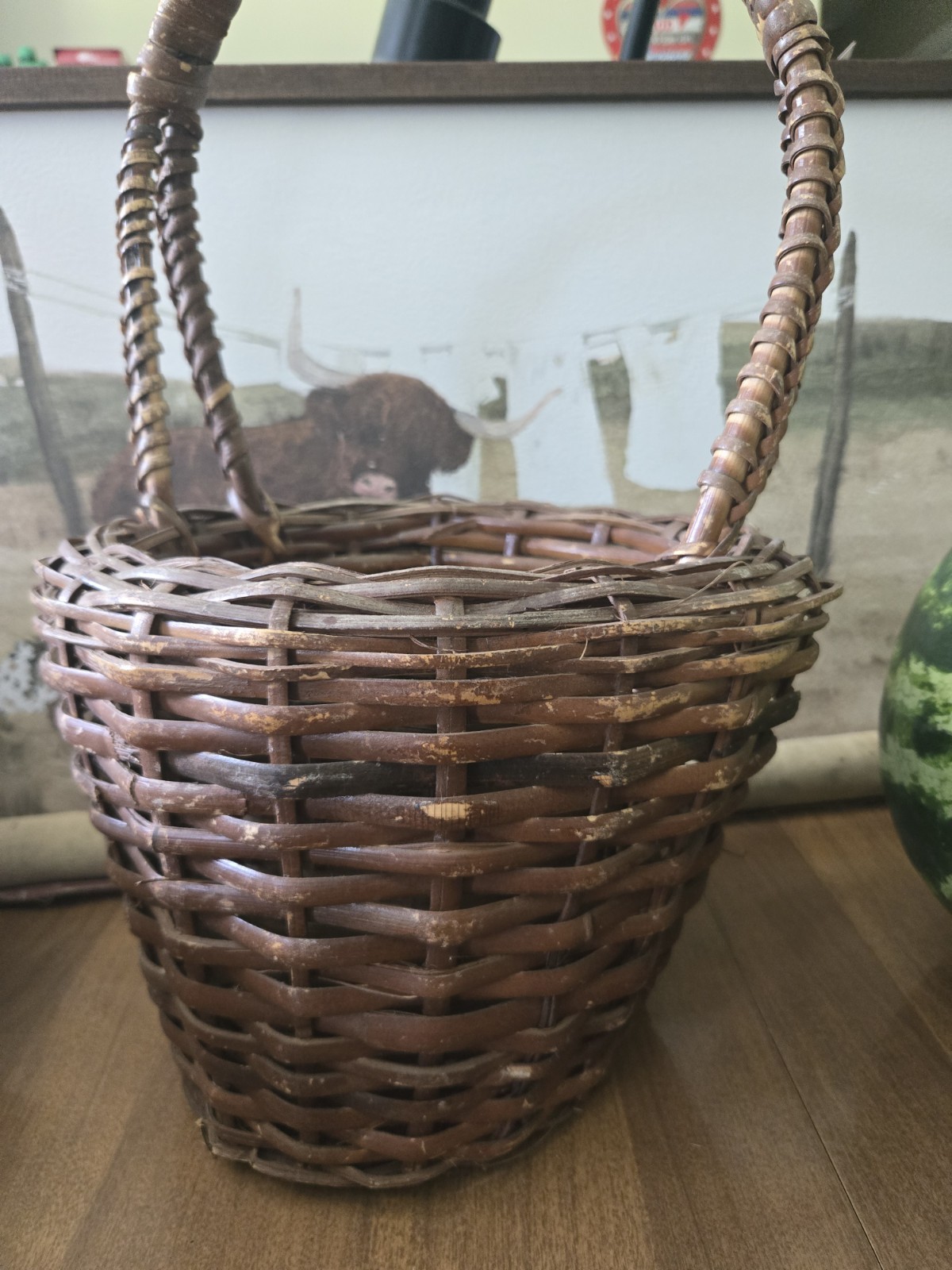 Rustic double-walled French country gathering basket with two handles, shown on a white background.
