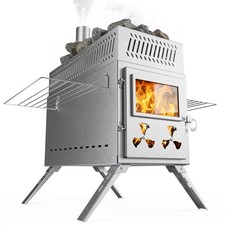 Tent Sauna Stove Stainless Steel w/ Stone Box &ndash; Portable Outdoor Wood Stove