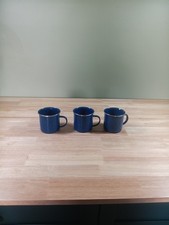 3 Blue Speckled Metal Enamelware Camping Coffee Mugs