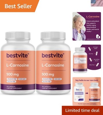 L-Carnosine 500mg 240 Capsules 120x2 No Fillers - No Stearates - Non GMO - Gl...