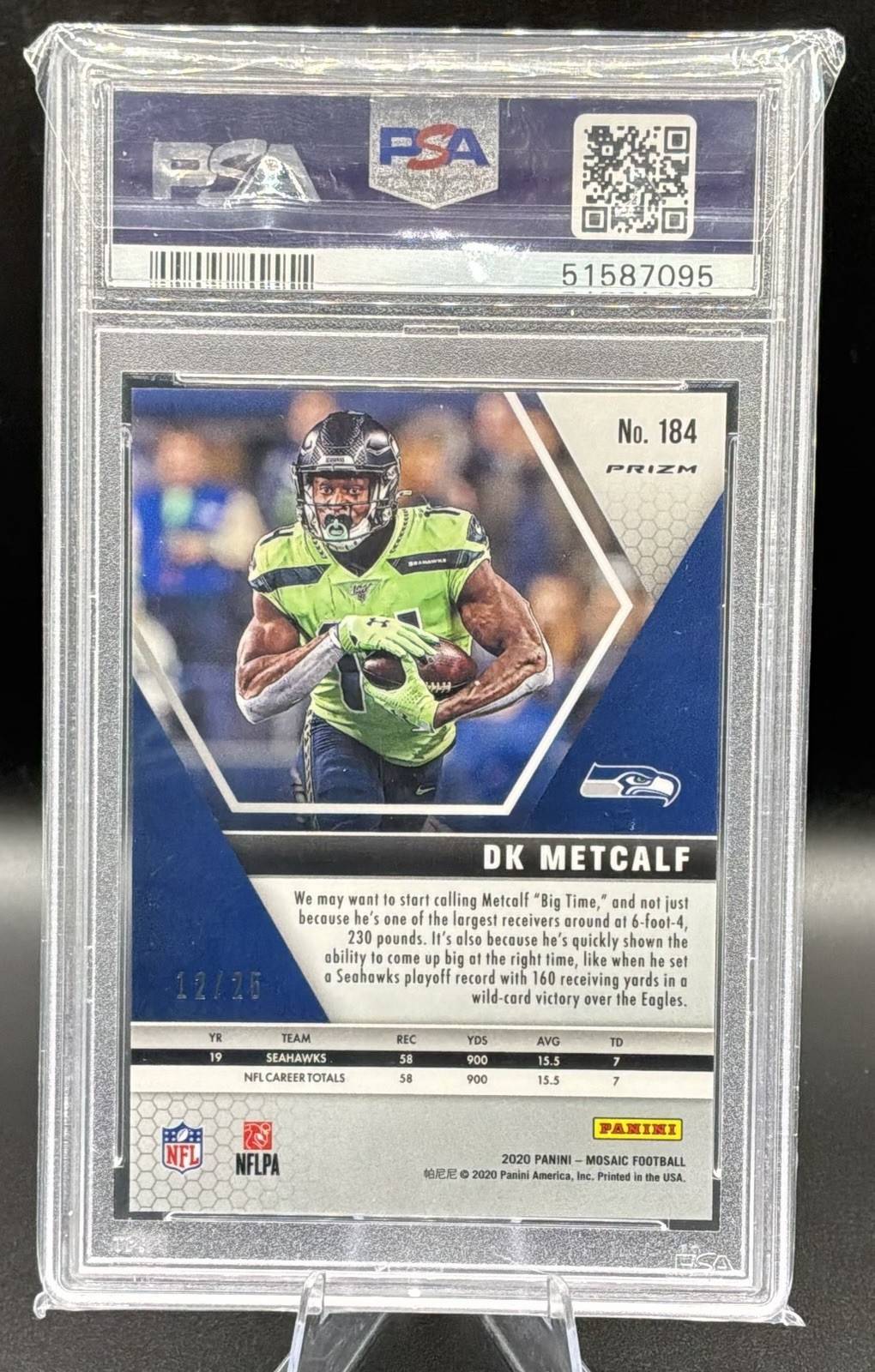 2020 Panini Mosaic DK Metcalf White Mosaic #184 PSA 10 /20 Seahawks view 2