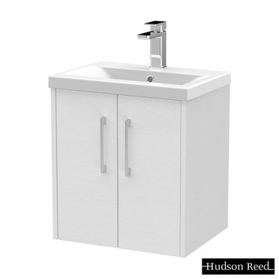 Hudson Reed Juno White Ash 500 mm wandhängend 2-türiger Waschtischunterschrank & Waschbecken 1