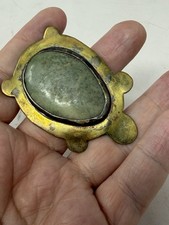 Vintage Turtle Belt Buckle Brass And Stone Artisan Boho Western Statement Piece