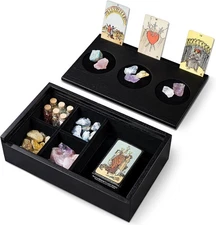 Tarot Card Holder & Witchy Altar Box, Wooden Dual-Slot Design Display Stand Hold