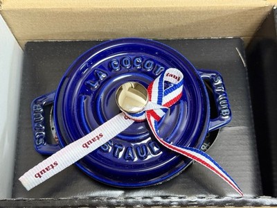Staub Pico Mini Cocotte Ronde Round 10cm Blue Two-Handed Pot With Box Used 