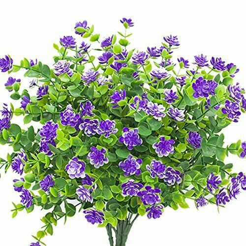 4 Bundles Artificial Flowers Fake Outdoor UV Resistant Plant Faux