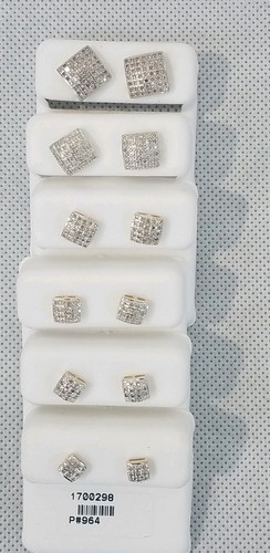 10k Yellow Gold Micro-pave Square Shape Screwback Diamond Earrings Men/ Ladies - Picture 2 of 10
