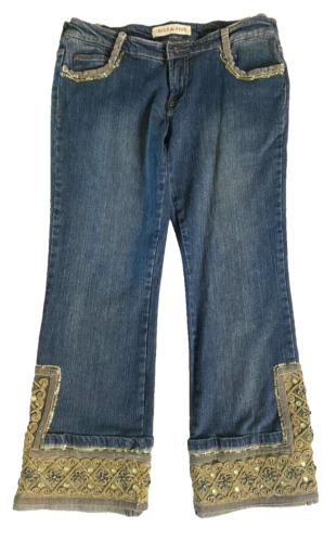 Rosa & Asor Cropped and Embellished Denim Jeans XL - image 1