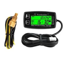 Digital Tach Hour Meter Engine Water Oil Temperature Gauge Alert RPM & Temp