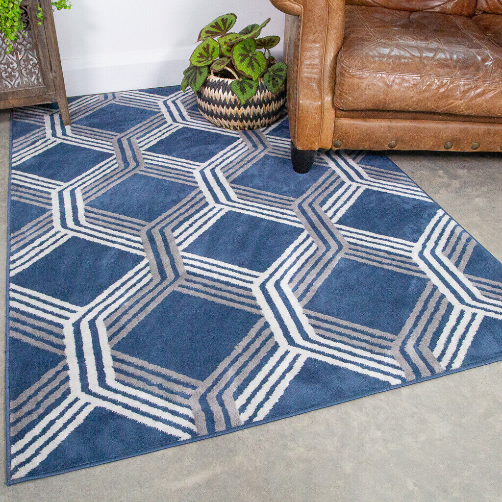 Modern Navy Blue Geometric Rug Small Large Area Carpets Long Hallway Runner Mat GORĄCA, popularna WYPRZEDAŻ