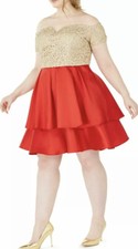 Women  s Formal Dress Plus Size 18W B. Darlin Gold Red Embroidered Prom Cocktail