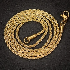 Solid Yellow Gold Plated 316 Stainless Steel 2MM Twist Rope Chain Necklace