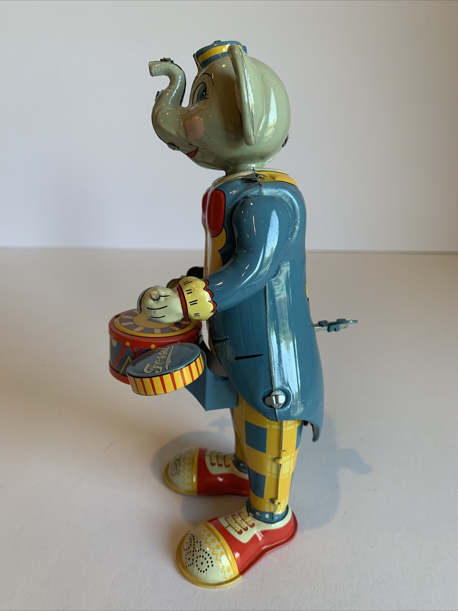 VINTAGE Rare Tim TK Fossil Elephant Playing Drums Wind Up WORKS