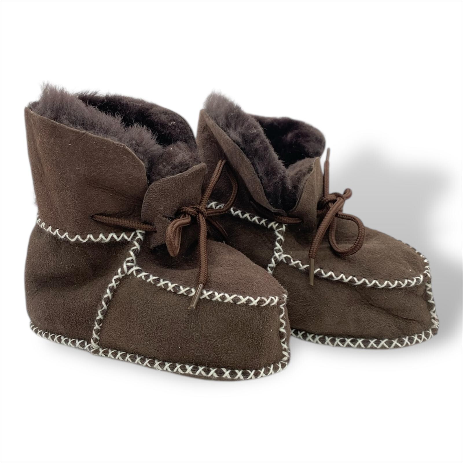 Westmorland Sheepskins Children's Sheepskin Laced Baby Booties - Brown / XL