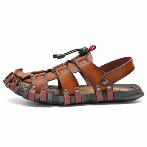 Herren Leder Strandsandalen Sandaletten Schnürung Mode Trekking Sommer Schuhe DE - Bild 2 von 24