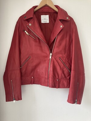 Mango Red Genuine Leather Jacket Size M UK