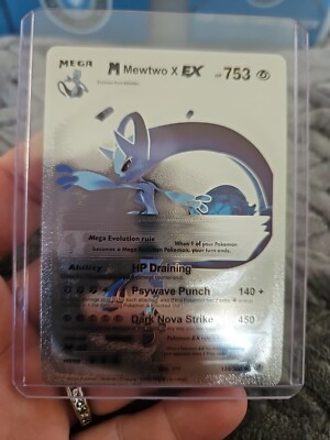 M Mewtwo X EX Silver Foil Fan Art Vinyl Collector Pokemon Display