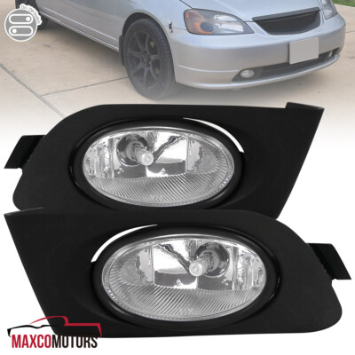 Fog Lights Fits 2001-2003 Honda Civic 2/4Dr Clear Bumper Lamps+Switch 01 02 03