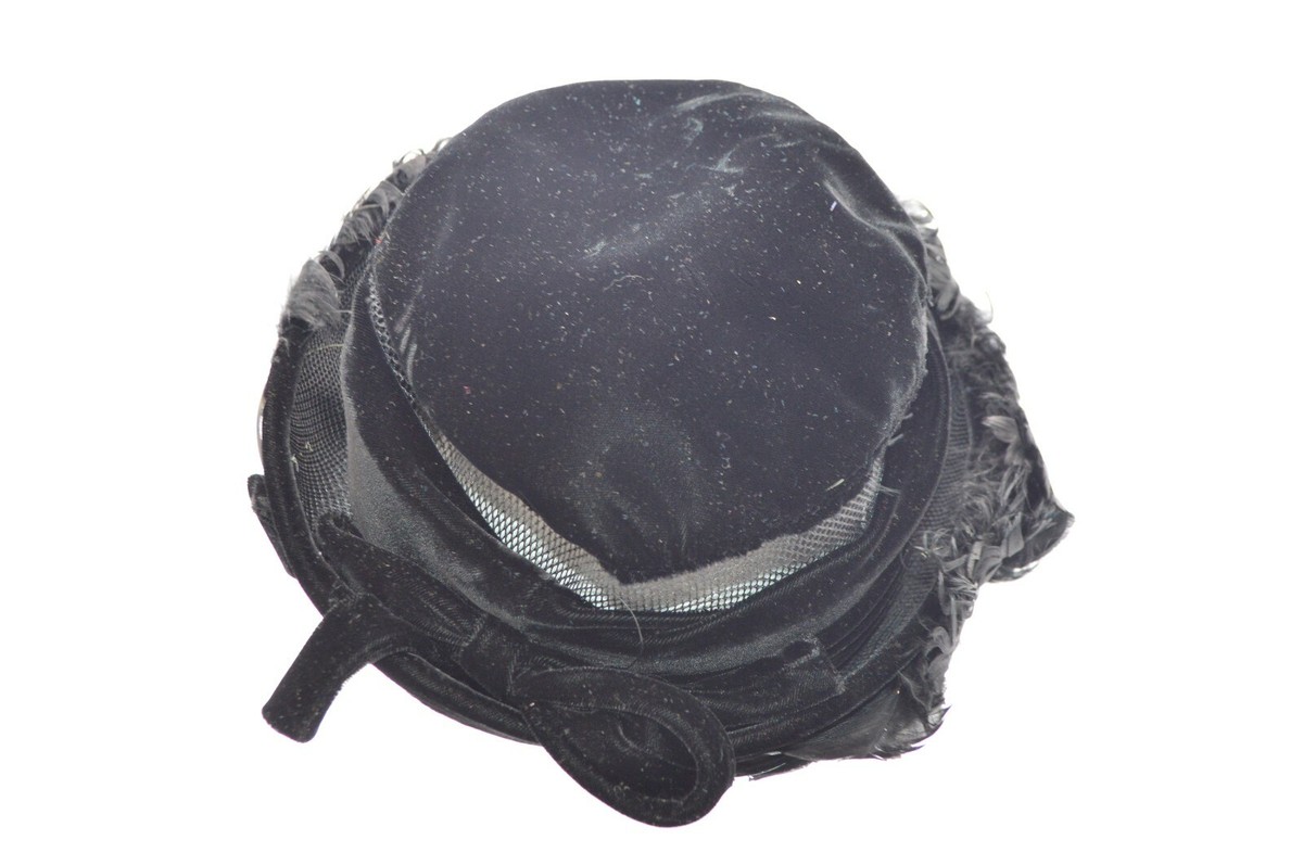 1950s Black Velvet Ostrich Feather Breton Hat Sear Velvet Ostrich Feather Plume Hat main image 4
