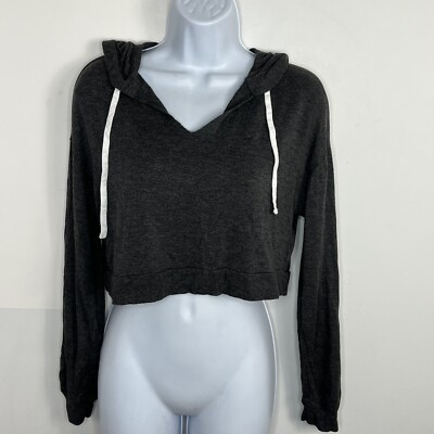 Colsie Top sz S Gray Hoodie Cropped Athleisure Modern Minimalist Loungewear