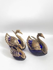 Porta spezie a forma di cigno in vetro cobalto e argento .800 vintage