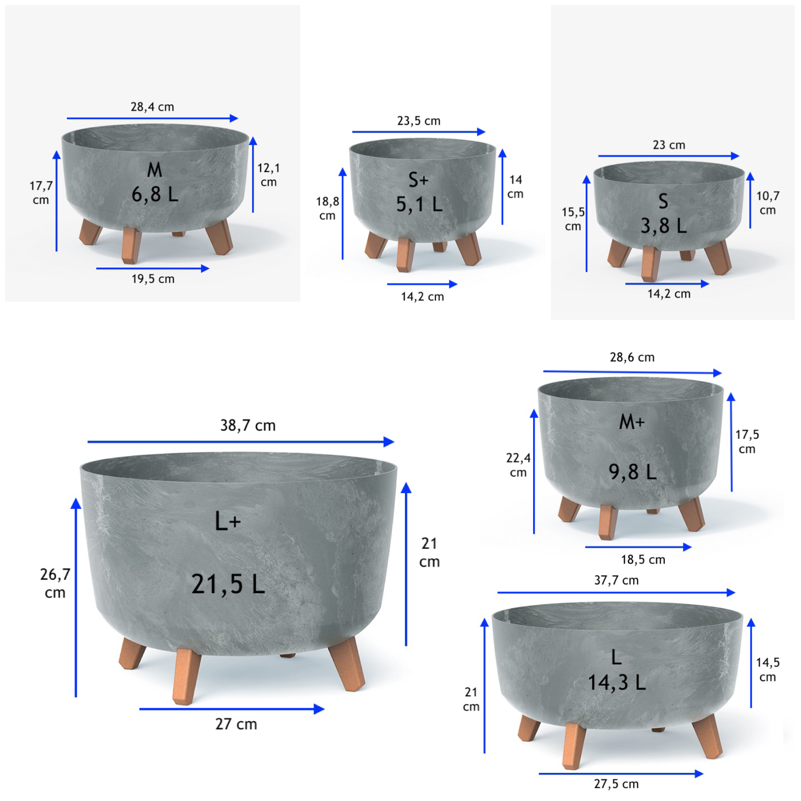 Blumentopf Mit Füßen In Anthrazit - Viereckige Pflanzschale XXL 57cm Für Drinnen & Draußen