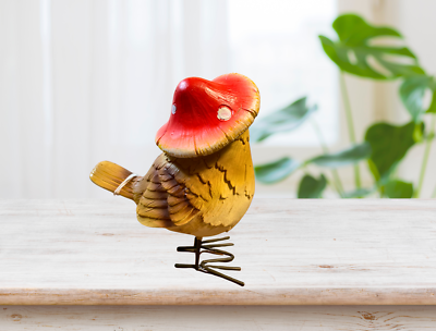 Resin Harvest Bird with Mushroom Hat Spring Decoration, 5