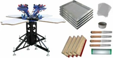 Hot 4 Color 4 Station Silk Screen Printing Press Kit Sceen Frame&Squeegees DIY
