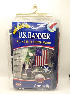 Amerikanische USA Banner Flagge 100 % Nylon 2,5' x 4' Stange Ärmel bestickt Sterne